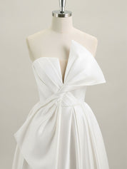 A-Line Strapless Floor-Length Satin Prom Dress with Bow