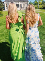 Blue Print A-Line Strapless Tiered Long Prom Dress