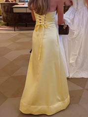 A-Line Yellow Strapless Floor-Length Prom Dress