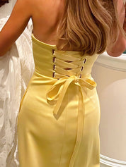 A-Line Yellow Strapless Floor-Length Prom Dress