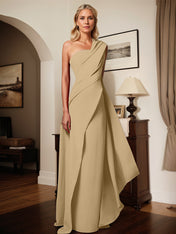 A-Line One-Shoulder Floor-Length Elastic Satin Mother Of The Bride Dress