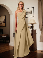 A-Line One-Shoulder Floor-Length Elastic Satin Mother Of The Bride Dress