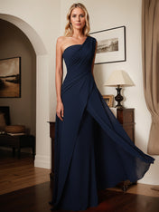 A-Line One-Shoulder Floor-Length Elastic Satin Mother Of The Bride Dress