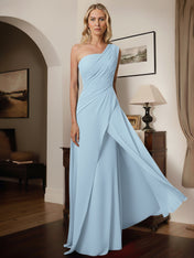 A-Line One-Shoulder Floor-Length Elastic Satin Mother Of The Bride Dress