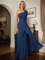 A-Line One-Shoulder Floor-Length Elastic Satin Mother Of The Bride Dress