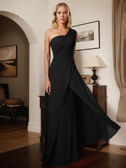 A-Line One-Shoulder Floor-Length Elastic Satin Mother Of The Bride Dress