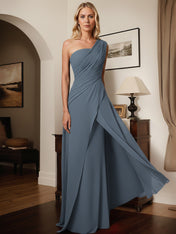 A-Line One-Shoulder Floor-Length Elastic Satin Mother Of The Bride Dress