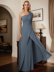 A-Line One-Shoulder Floor-Length Elastic Satin Mother Of The Bride Dress
