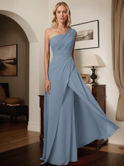 A-Line One-Shoulder Floor-Length Elastic Satin Mother Of The Bride Dress