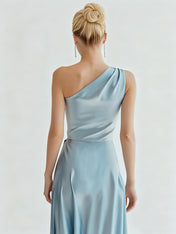 A-Line One Shoulder Satin Long Formal Dress