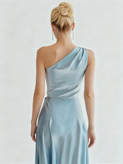 A-Line One Shoulder Satin Long Formal Dress