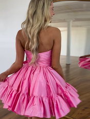A-Line Strapless Short Satin Homecoming Dress With Bowknot