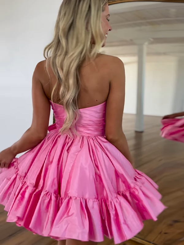 A-Line Strapless Short Satin Homecoming Dress With Bowknot