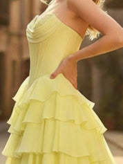 A-Line Sweetheart Cascading Ruffles Chiffon Corset Prom Dress