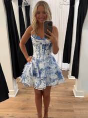 A-Line Sweetheart Strapless Appliquues Tiered Homecoming Dress