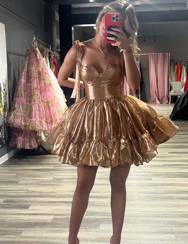 A-line Straps Sweetheart Short Homecoming Dress with Bow