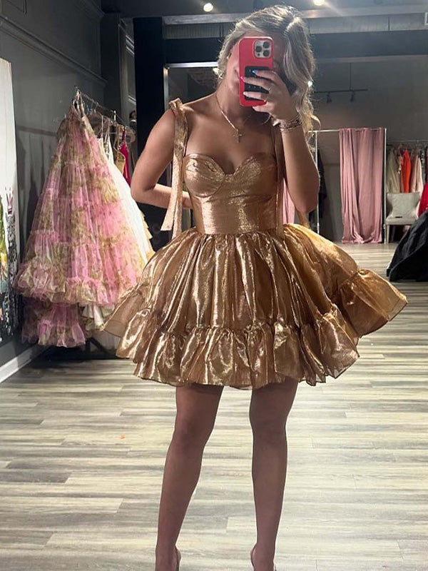 A-line Straps Sweetheart Short Homecoming Dress with Bow
