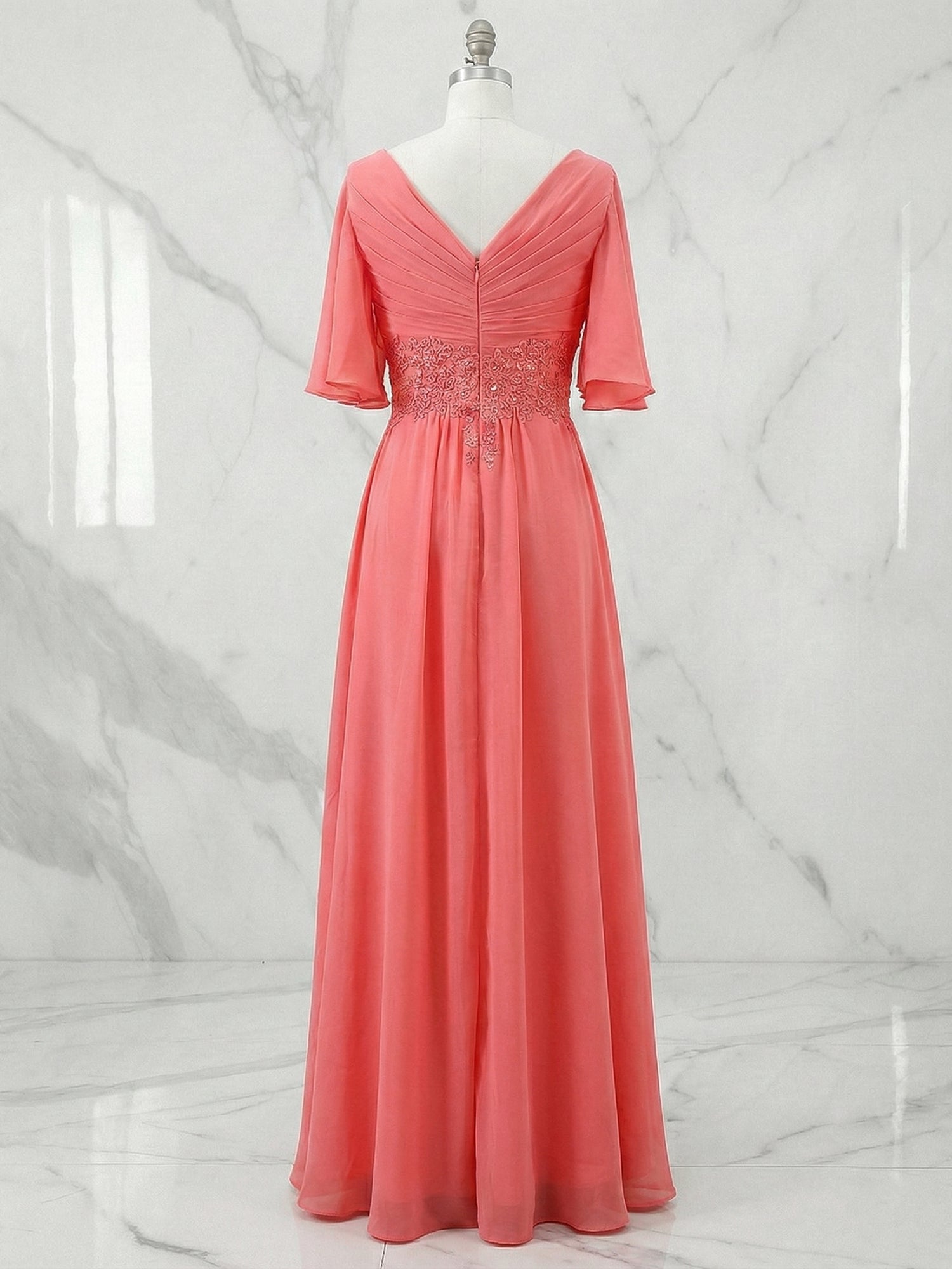 A-line V-Neck Floor-Length Chiffon Mother of the Bride Dress With Sequins Appliques Lace Pleated