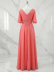 A-line V-Neck Floor-Length Chiffon Mother of the Bride Dress With Sequins Appliques Lace Pleated
