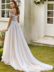 Off the Shoulder Wedding Dresses for Women Boho Applique A Line Ball Gown