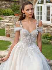 Off the Shoulder Wedding Dresses for Women Boho Applique A Line Ball Gown