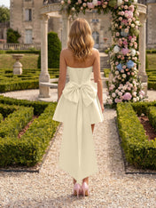 Architectural Blush Pink Strapless High-Low Satin Homecoming Mini Dress
