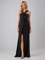 Robe de travail semi-formelle verte sans manches à volants, robe midi ajustée