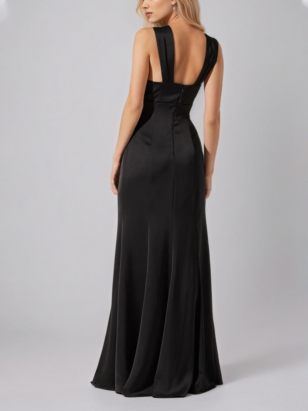 Robe de travail semi-formelle verte sans manches à volants, robe midi ajustée