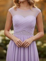 Sweetherart A Line Long Chiffon Illusion Neckline Bridesmaid Dress