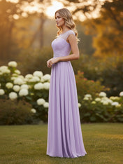 Sweetherart A Line Long Chiffon Illusion Neckline Bridesmaid Dress