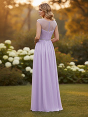 Sweetherart A Line Long Chiffon Illusion Neckline Bridesmaid Dress
