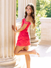 A Line Off the Shoulder Satin Short Homecoming Dress
