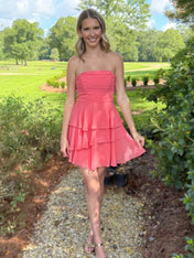 A Line Strapless Ruffle Pleated Short Homecoming Dress