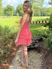 A Line Strapless Ruffle Pleated Short Homecoming Dress