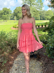 A Line Strapless Ruffle Pleated Short Homecoming Dress
