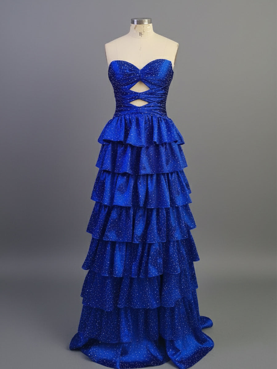 A Line Strapless Sweetheart Long Prom Dress with Keyhole