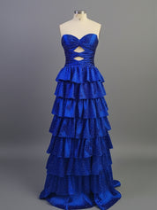 A Line Strapless Sweetheart Long Prom Dress with Keyhole