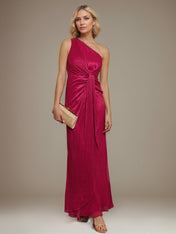 Fuchsia Chiffon One Shoulder Sleeveless Floor Length Pleated Dress
