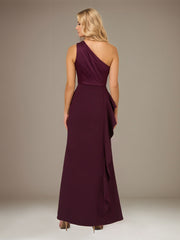 Orchid Satin One Shoulder Sleeveless Floor Length Dress With High Slit