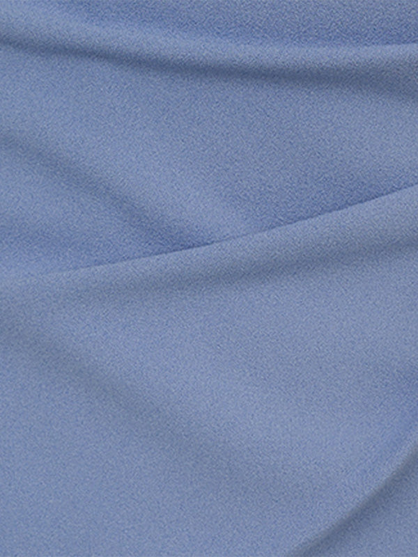 Steel Blue Chiffon Round Neck Sleeveless Asymmetrical Length Dress With Slit