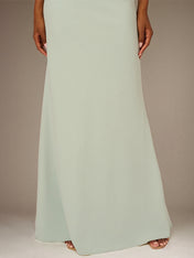 A Line Sage Chiffon One Shoulder Sleeveless Floor Length Dress With Bow