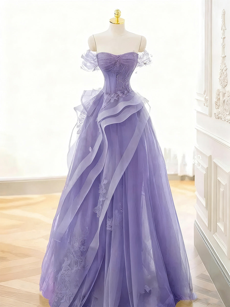 Tulle Lace Long Prom Dress with Corset Formal Party Dress