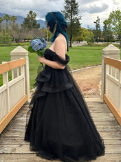 A Line Off-the-Shoulder Appliques Lace Tulle Long Corset Prom Dress