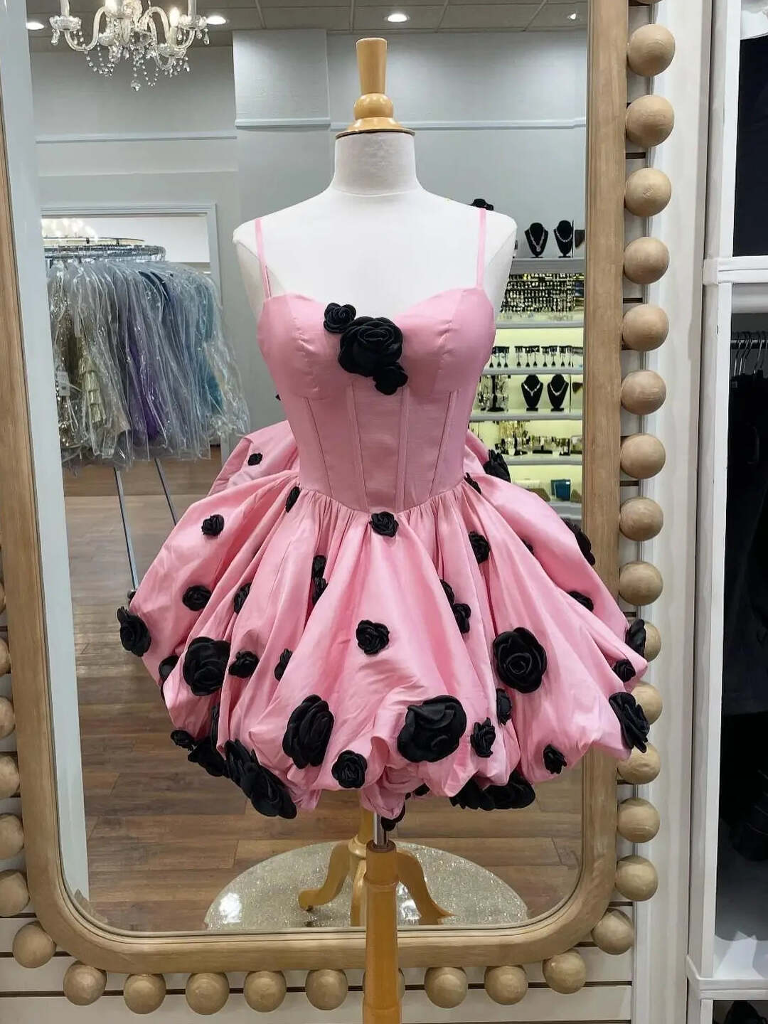 A Line Spaghetti Straps Short Homecoming Dress with 3D Flowers