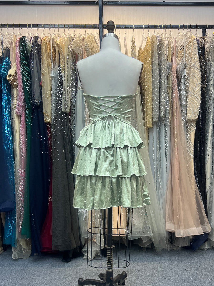 A Line Strapless Sweetheart Satin Homecoming Dress with Keyhole