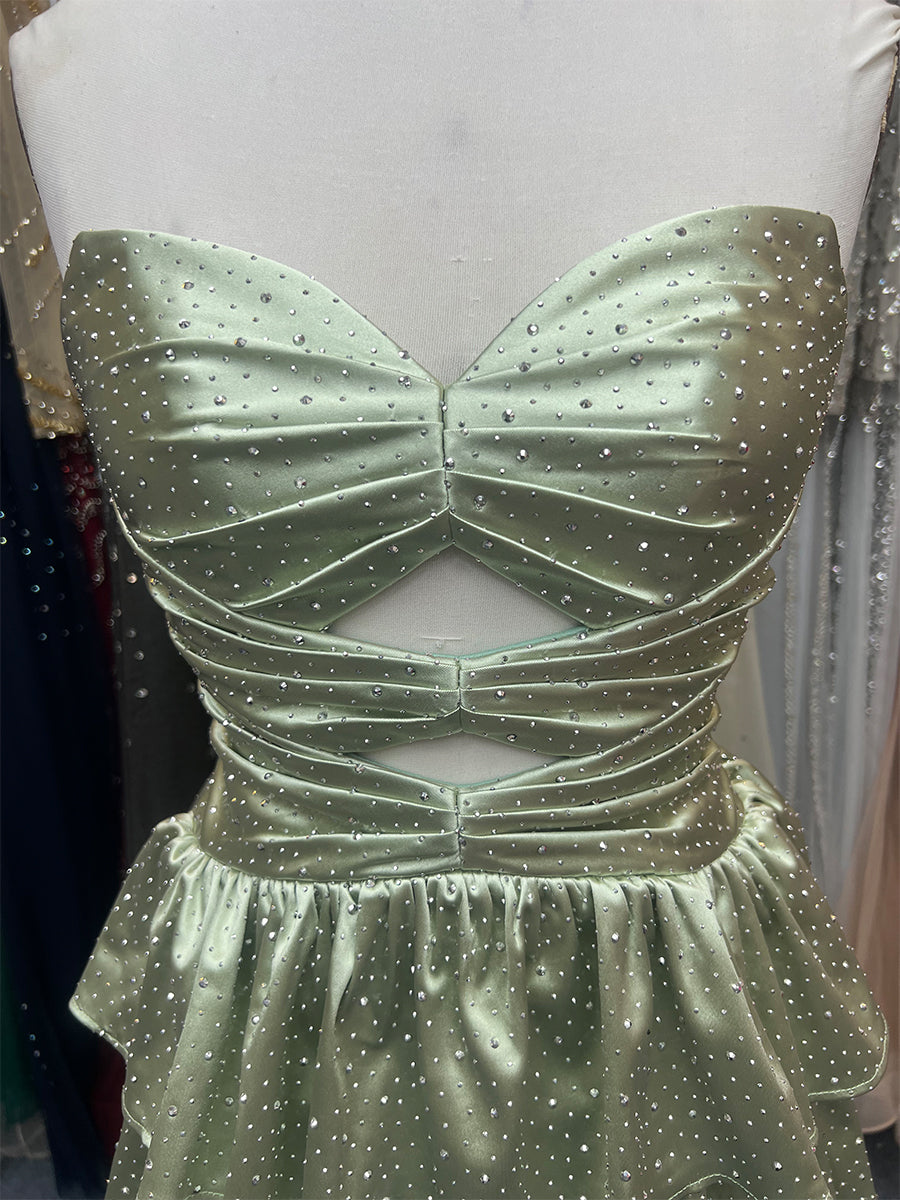 A Line Strapless Sweetheart Satin Homecoming Dress with Keyhole