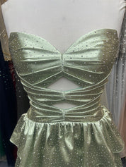A Line Strapless Sweetheart Satin Homecoming Dress with Keyhole