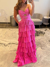 A Line Strapless Sweetheart Satin Long Prom Dress with Keyhole