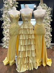 A Line Strapless Sweetheart Satin Prom Dress with Keyhole