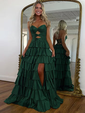 A Line Strapless Sweetheart Satin Prom Dress with Keyhole